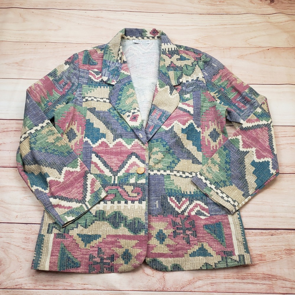 Versailles Tapestry Blazer Jacket Womens XL Multicolor Southwestern Geometric